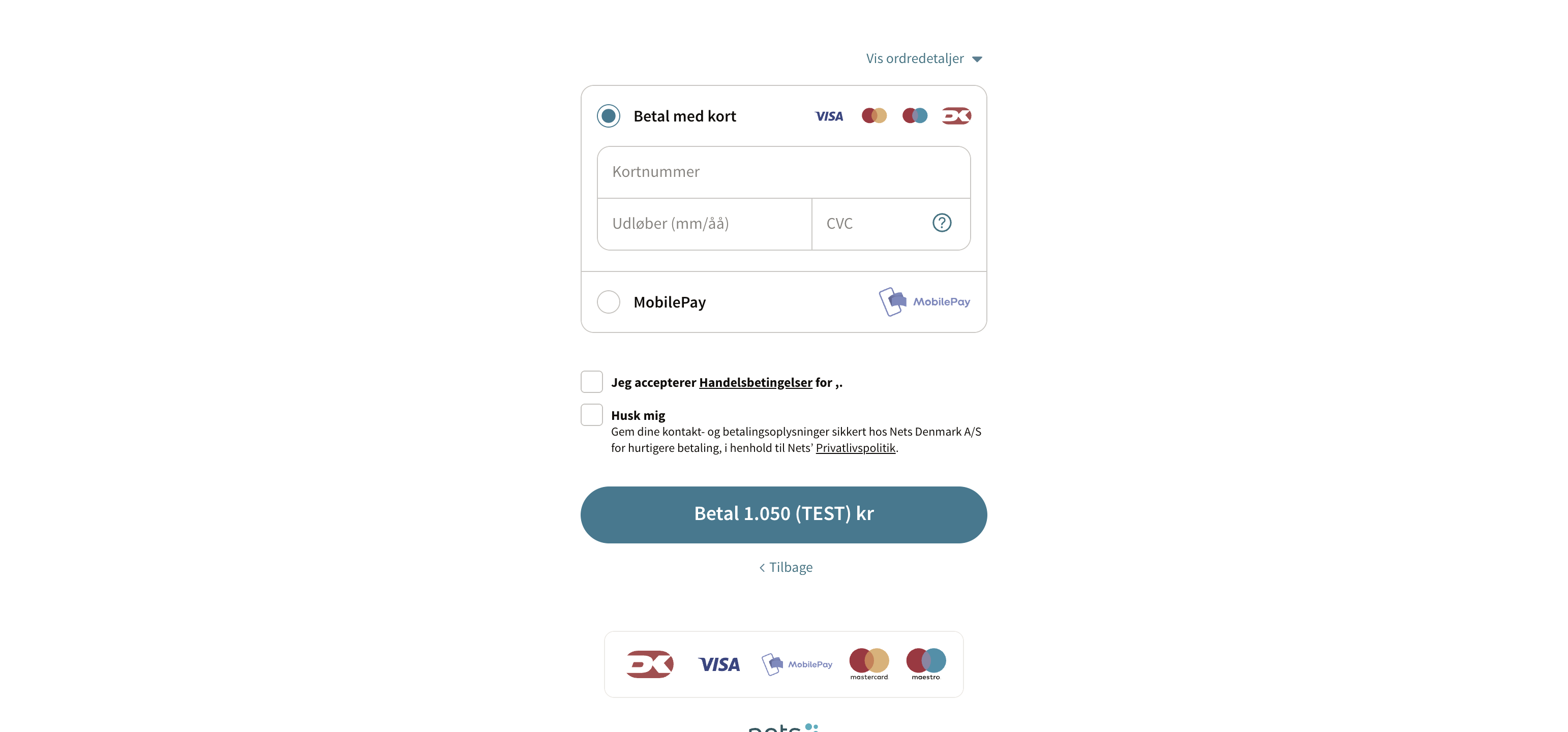 Nexi/Nets payment gateway with Visa and MobilePay options
